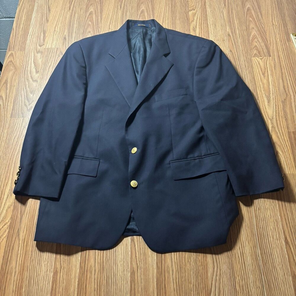 Vtg Ralph Lauren Polo University Club Navy Wool Blazer Gold Crest Buttons USA 42